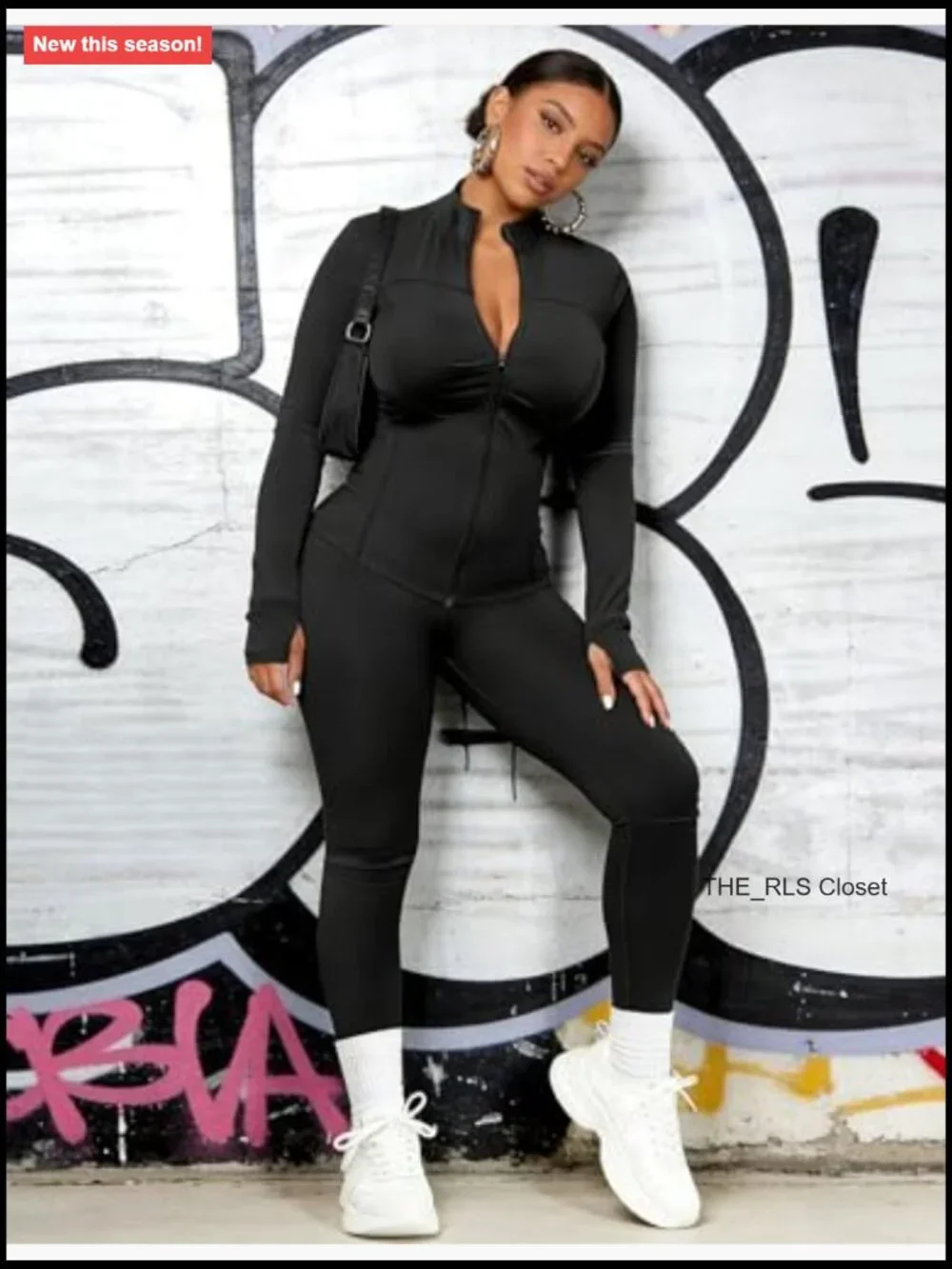 Polyester Elastane Long Sleeve Zipper Jacket Leggings Workout Set - Picture 3 of 7